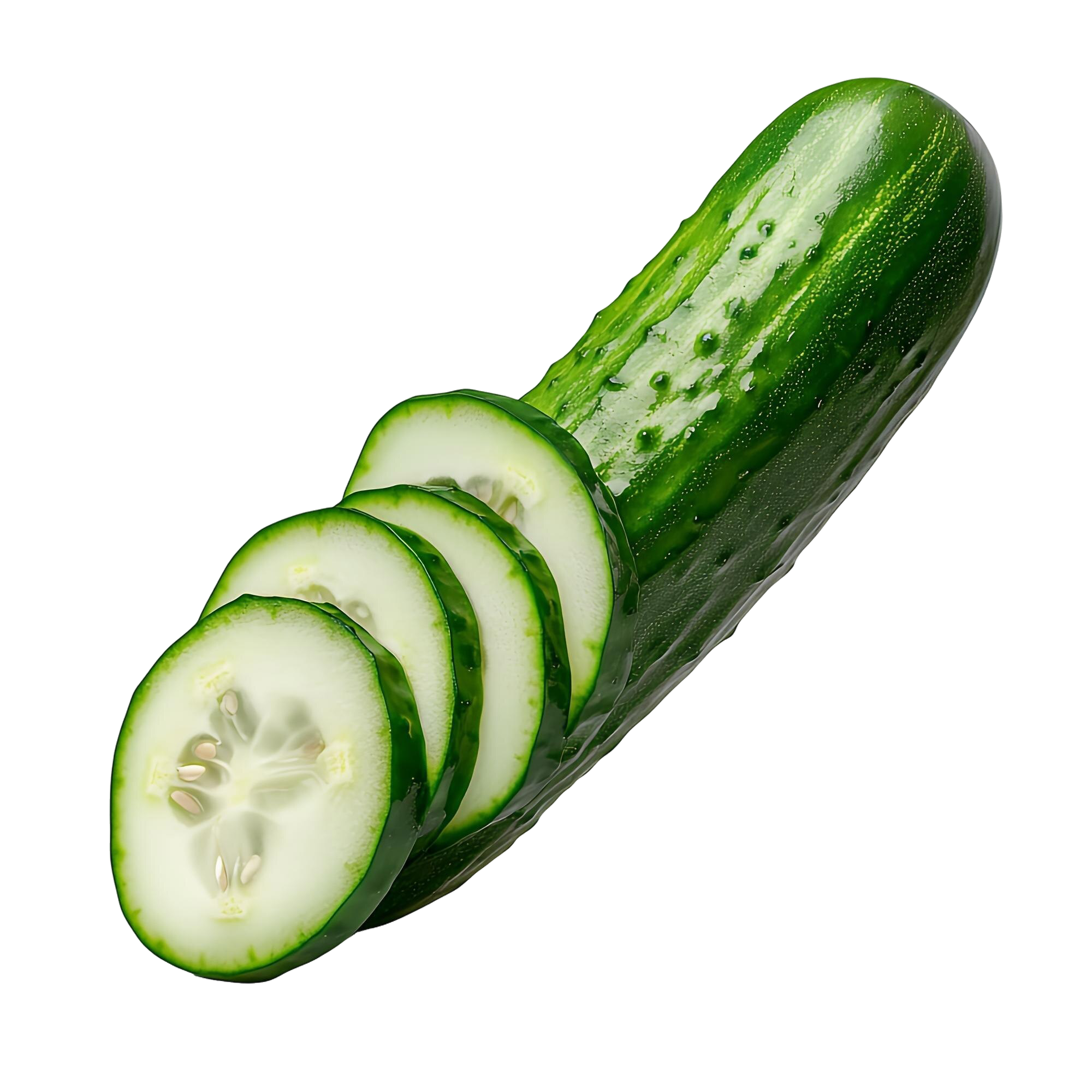 Pepino entero cuatro rebanadas aisladas sobre fondo blanco